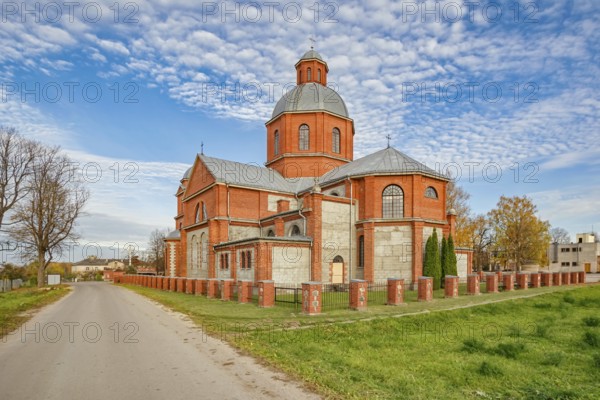 Old and new buildings of Malnava Holy Mary Mother of Rosary Church Karsava, Latvia, Europe