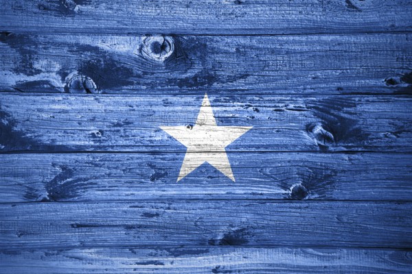 Somalia flag on wooden planks background wood flag