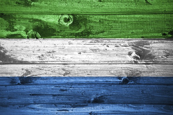 Sierra Leone flag on wooden planks background wood flag