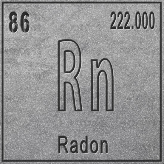 Radon chemical element, Sign with atomic number and atomic weight, Periodic Table Element, silver background