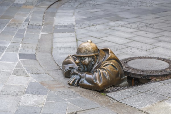 Monument to Plumber Chumil in Bratislava downtown, Slovakia, Europe
