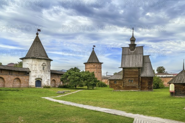 Wall and tower in Archangel Michael Monastery, Yuryev-Polsky, Russia, Europe