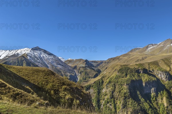 Mountain landscape near Gudauri from Georgia-Russia Friendship Monument, Georgia, Asia