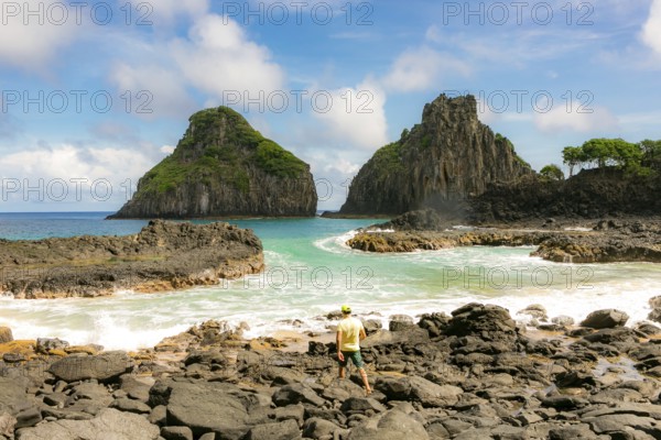 Fernando de Noronha, Brasil. Turquoise water around the Two Brothers rocks, UNESCO World Heritage Site, Brazil, South America. South America, South America