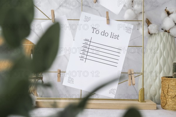 TO DO list Cards and posters mock ups on grid board. Copy space. Home office desktop. Freelance bloggers workplace. Brushes and palette tools Creative