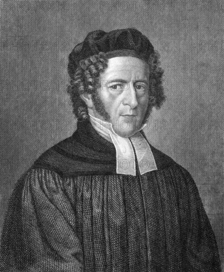 Moritz Ferdinand Schmaltz (1785-1860) on engraving from 1859. German Lutheran theologian. Engraved by E. Fleischmann and published in Meyers Konversations-Lexikon, Germany, 1859, Europe