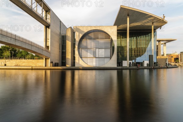 Berlin, Germany, July 28, 2019: Marie-Elisabeth-Lüders-Haus building in Government District of Berlin at sunset in summer. Long exposure, Europe