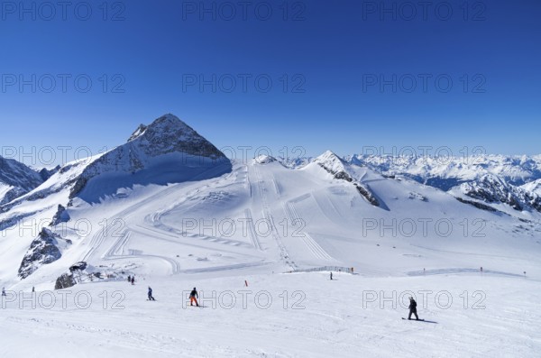 Ski slops on the top of the Hintertux glacier in the Austrian Alps. Height, 3250 meters above sea level