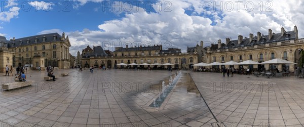Dijon, France, 14 September, 2022: panorama view of the Place de la Liberacion Square in the old city center of Dijon under a stormy sky, Europe