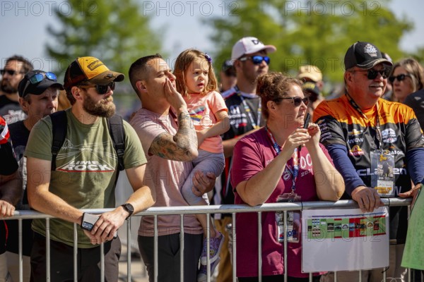 Fans watch all the race action during the Indianapolis 500 at the Indianapolis Motor Speedway in Indianapolis, IN, USA, North America