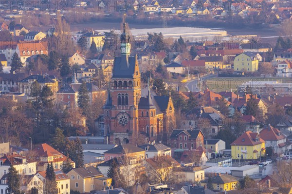 View of the Luther Church from the Bismarck Tower, Radebeul, Saxony, Germany, Europe