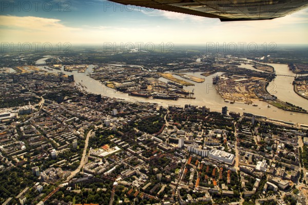 Hamburg harbour from the air. View in south direction over dan harbour