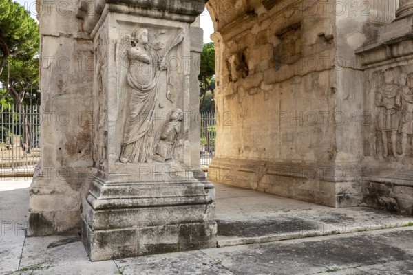 Detail of roman ruins of the Roman Forum. Roman Forumis a rectangular forum (plaza) surrounded by the ruins of several important ancient government buildings at the centre of the city of Rome