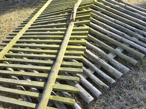 Old and broken wooden fence panels
