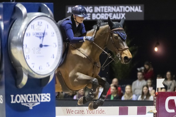 Jessica Burke of Ireland competes in the equestrian Audi Grand Prix at Jumping International Bordeaux, in Bordeaux, France, Europe