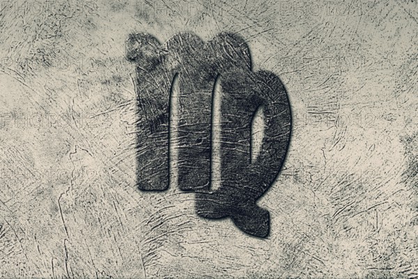Virgo Zodiac Black Grunge Sign on Light Gray Background