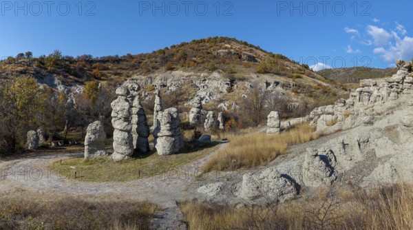 Panorama view of the Stone Dolls rock formations near Kratovo in North Macedonia