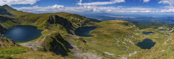 Panorama of the Seven Rila Lakes in the Rila Mountain, Bulgaria, Europe