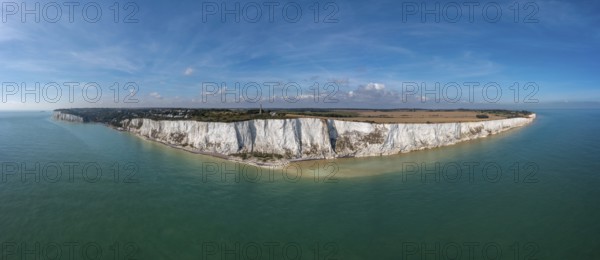 Aerial panorama landscape view of the White Cliffs of Dover and the South Foreland on the English Channel