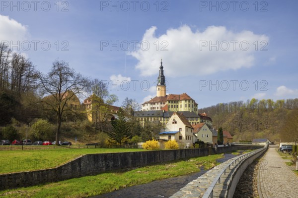 Weesenstein Castle rises on a rocky outcrop of nodular mica schist with quartzite deposits above the Müglitz valley about 3 kilometres south of Dohna in the Weesenstein district of the municipality of Müglitztal. For centuries, it served as the residence of local noble families, but also of the Wettin dynasty, Weesenstein, Saxony, Germany, Europe