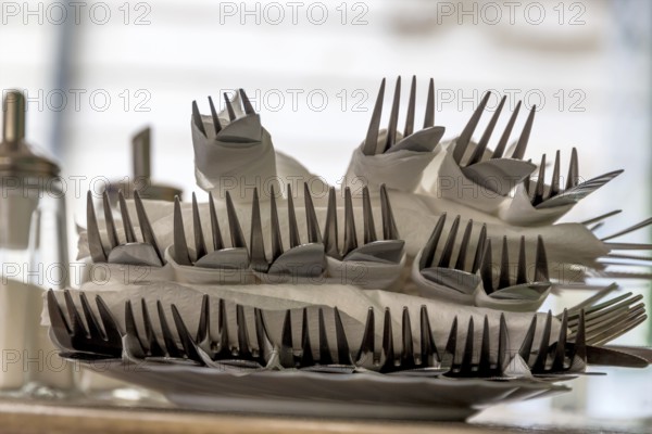 Cutlery with forks and knives, symbol for gastronomy, service, hospitality Austria