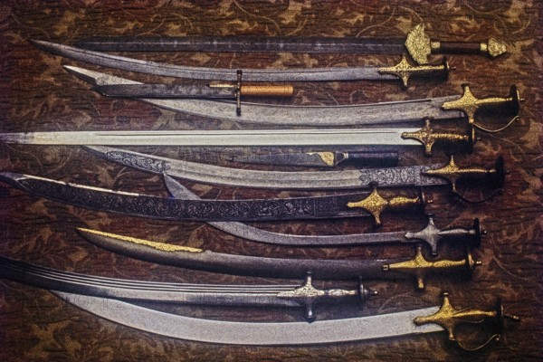 Display of Royal Rajput swords, Rajasthan, India, Asia