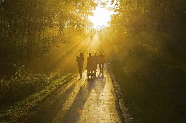 The sun's rays break through the fog. Early evening