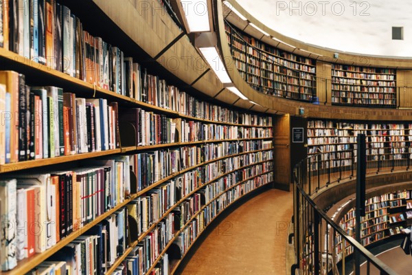 Stockholm, Sweden, August 8, 2019: Interior view of Stockholm Public Library, an iconic building designed by Gunnar Asplund architect, Europe