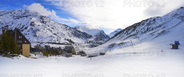 Candanchu skyline in Huesca on Pyrenees at Spain