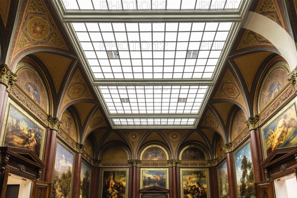 Hamburg, Germany, August 4, 2019: Skylight in main hall of Hamburger Kunsthalle Museum, Europe