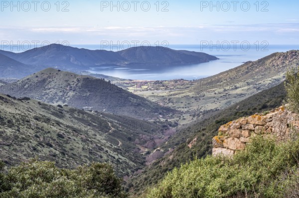 The view towards Ajaccio and the Mediterranean coast from the Col di San-Bastiano, Corsica, France, Europe