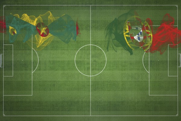 Grenada vs Portugal Soccer Match, national colors, national flags, soccer field, football game, Competition concept, Copy space