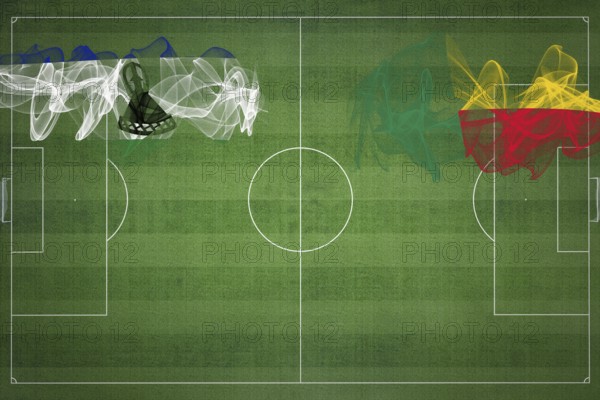 Lesotho vs Benin Soccer Match, national colors, national flags, soccer field, football game, Competition concept, Copy space
