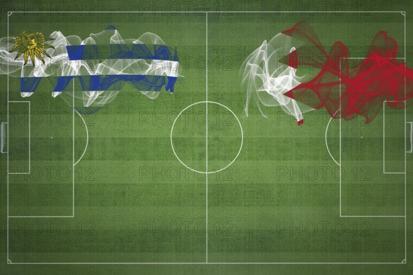 Uruguay vs Bahrain Soccer Match, national colors, national flags, soccer field, football game, Competition concept, Copy space