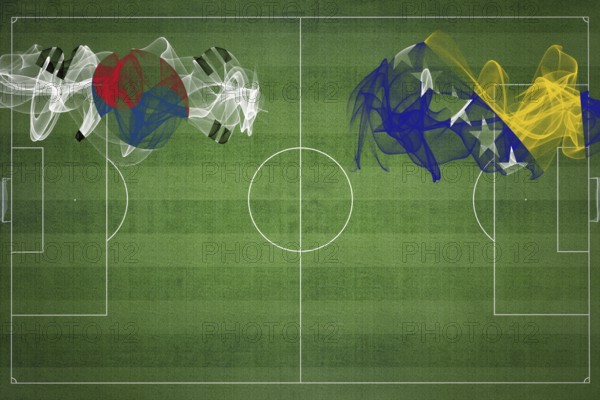 South Korea vs Bosnia and Herzegovina Soccer Match, national colors, national flags, soccer field, football game, Competition concept, Copy space