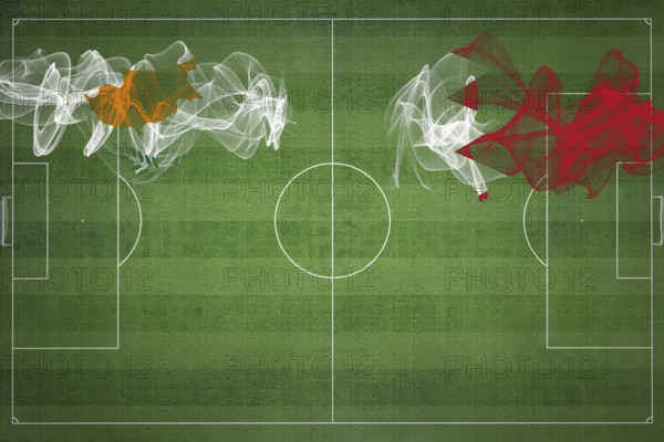 Cyprus vs Bahrain Soccer Match, national colors, national flags, soccer field, football game, Competition concept, Copy space