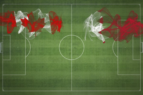 Canada vs Bahrain Soccer Match, national colors, national flags, soccer field, football game, Competition concept, Copy space