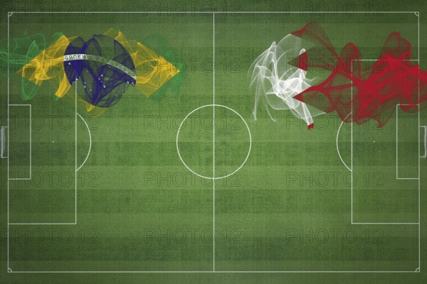 Brazil vs Bahrain Soccer Match, national colors, national flags, soccer field, football game, Competition concept, Copy space