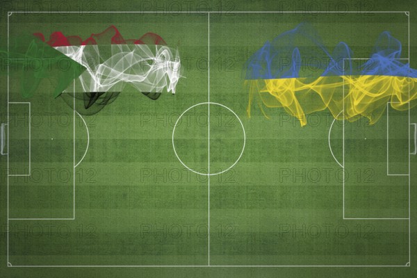 Sudan vs Ukraine Soccer Match, national colors, national flags, soccer field, football game, Competition concept, Copy space