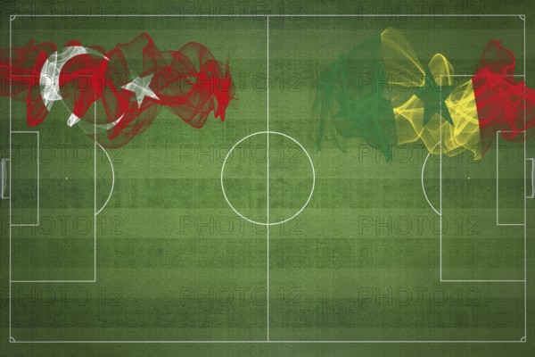 Turkey vs Senegal Soccer Match, national colors, national flags, soccer field, football game, Competition concept, Copy space