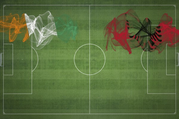 Ivory Coast vs Albania Soccer Match, national colors, national flags, soccer field, football game, Competition concept, Copy space