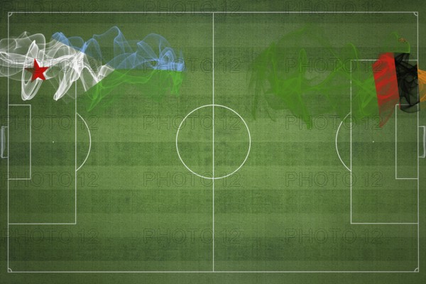 Djibouti vs Zambia Soccer Match, national colors, national flags, soccer field, football game, Competition concept, Copy space