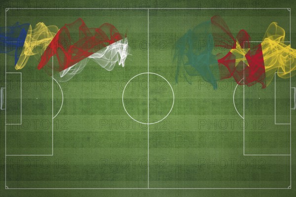 Seychelles vs Cameroon Soccer Match, national colors, national flags, soccer field, football game, Competition concept, Copy space