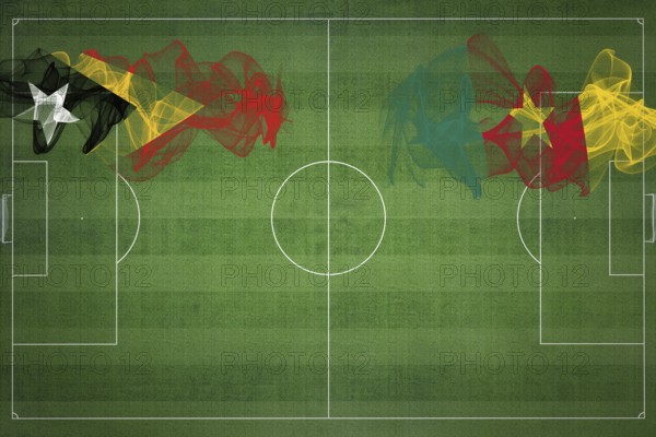 East Timor vs Cameroon Soccer Match, national colors, national flags, soccer field, football game, Competition concept, Copy space