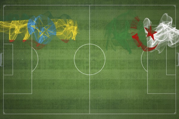 Ethiopia vs Algeria Soccer Match, national colors, national flags, soccer field, football game, Competition concept, Copy space