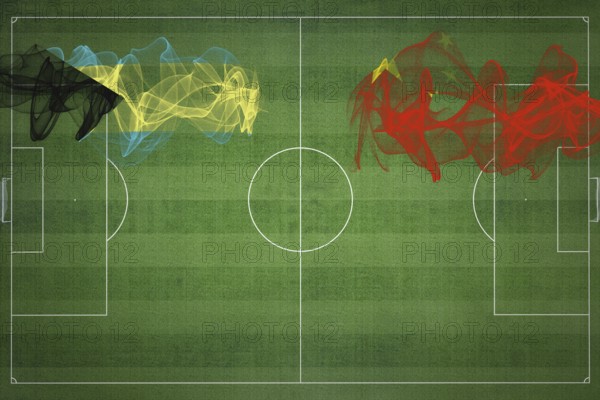 Bahamas vs China Soccer Match, national colors, national flags, soccer field, football game, Competition concept, Copy space