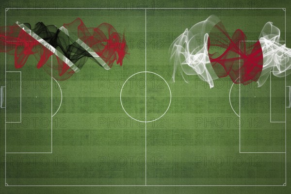 Trinidad and Tobago vs Japan Soccer Match, national colors, national flags, soccer field, football game, Competition concept, Copy space