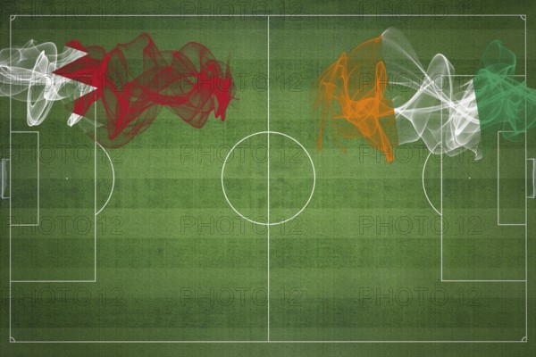 Bahrain vs Ivory Coast Soccer Match, national colors, national flags, soccer field, football game, Competition concept, Copy space
