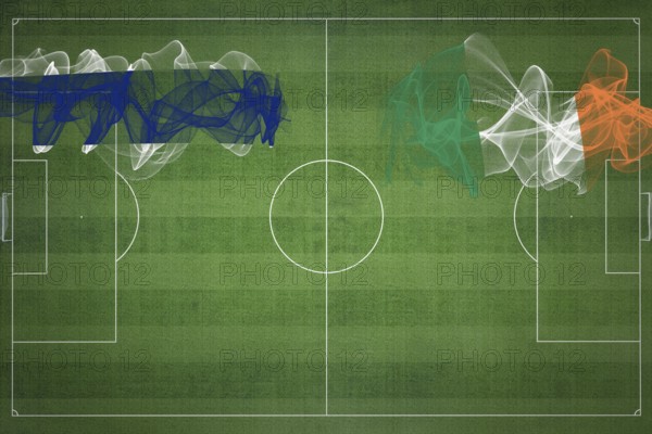 Thailand vs Ireland Soccer Match, national colors, national flags, soccer field, football game, Competition concept, Copy space