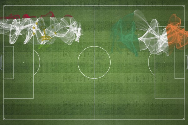 Tajikistan vs Ireland Soccer Match, national colors, national flags, soccer field, football game, Competition concept, Copy space